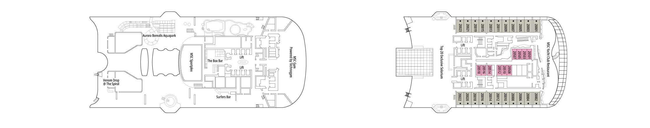 Планы палуб MSC World Europa: Палуба 20